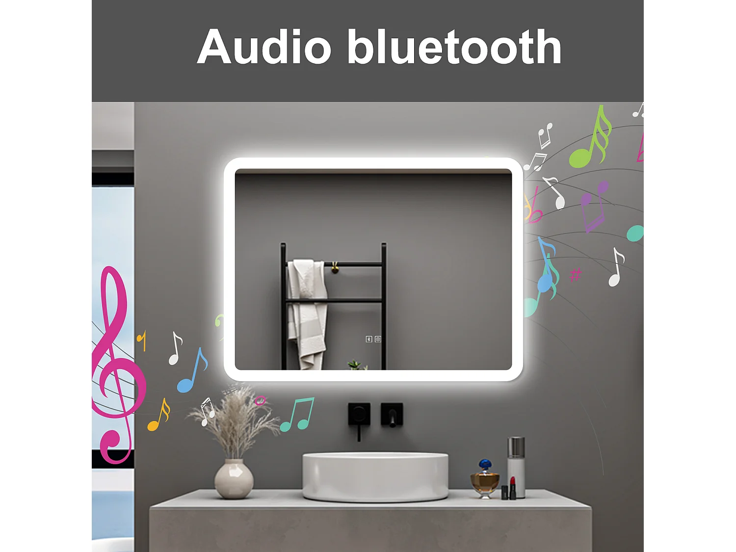 AICA Specchio da bagno  70 x 50 cm, dimmerabile, Blue tooth, Funzione Memoria, antiappannamento, 3 colori