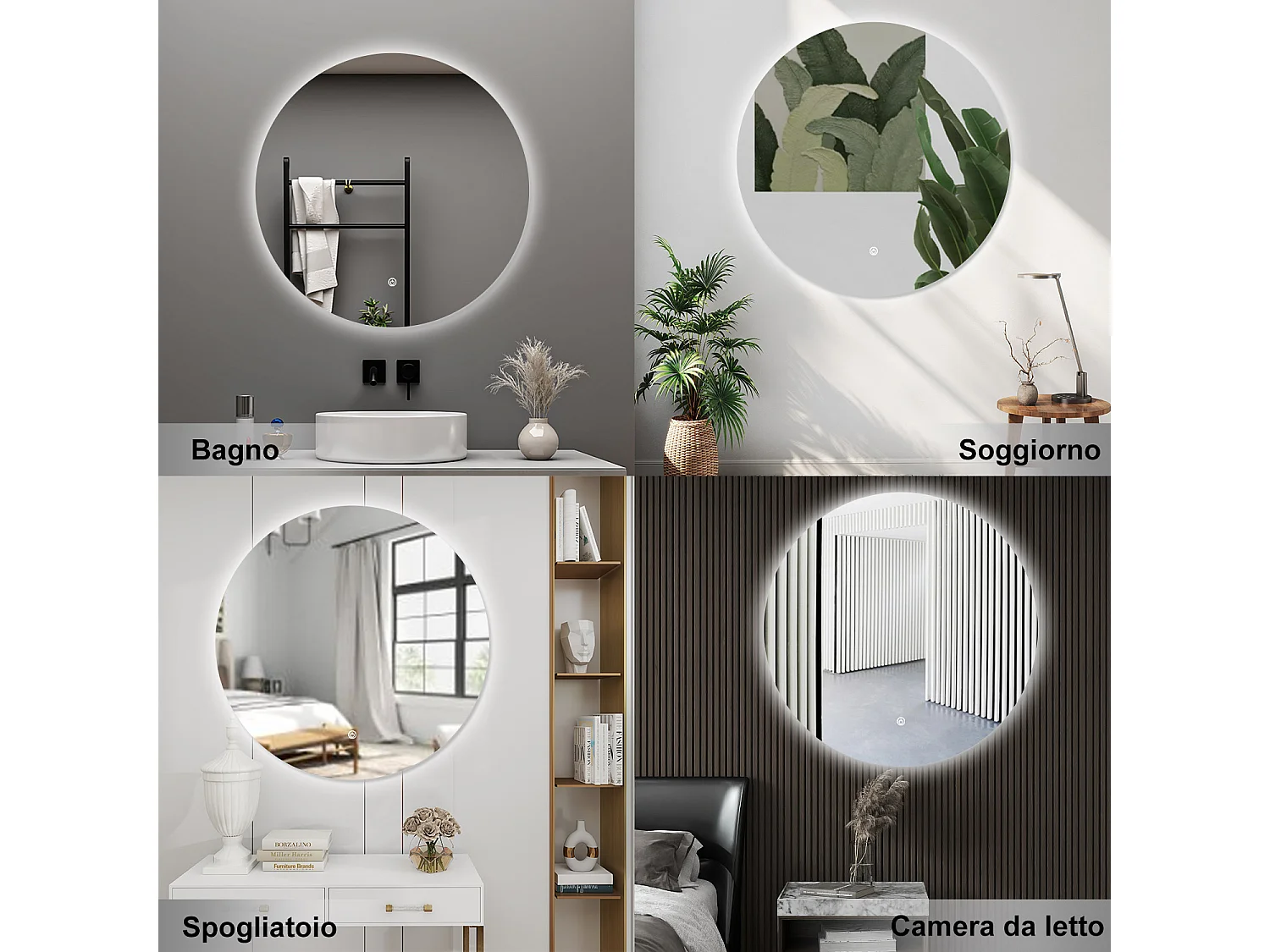 AICA Specchio da bagno 70 x 70 cm, antiappannamento, dimmerabile, interruttore touch, Funzione Memoria