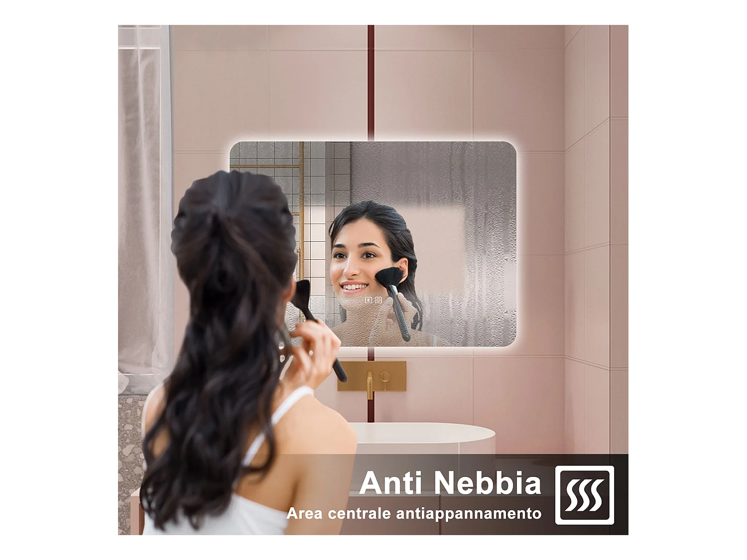 AICA Specchio da bagno  80 x 60 cm, dimmerabile, Blue tooth, Funzione Memoria, antiappannamento, 3 colori