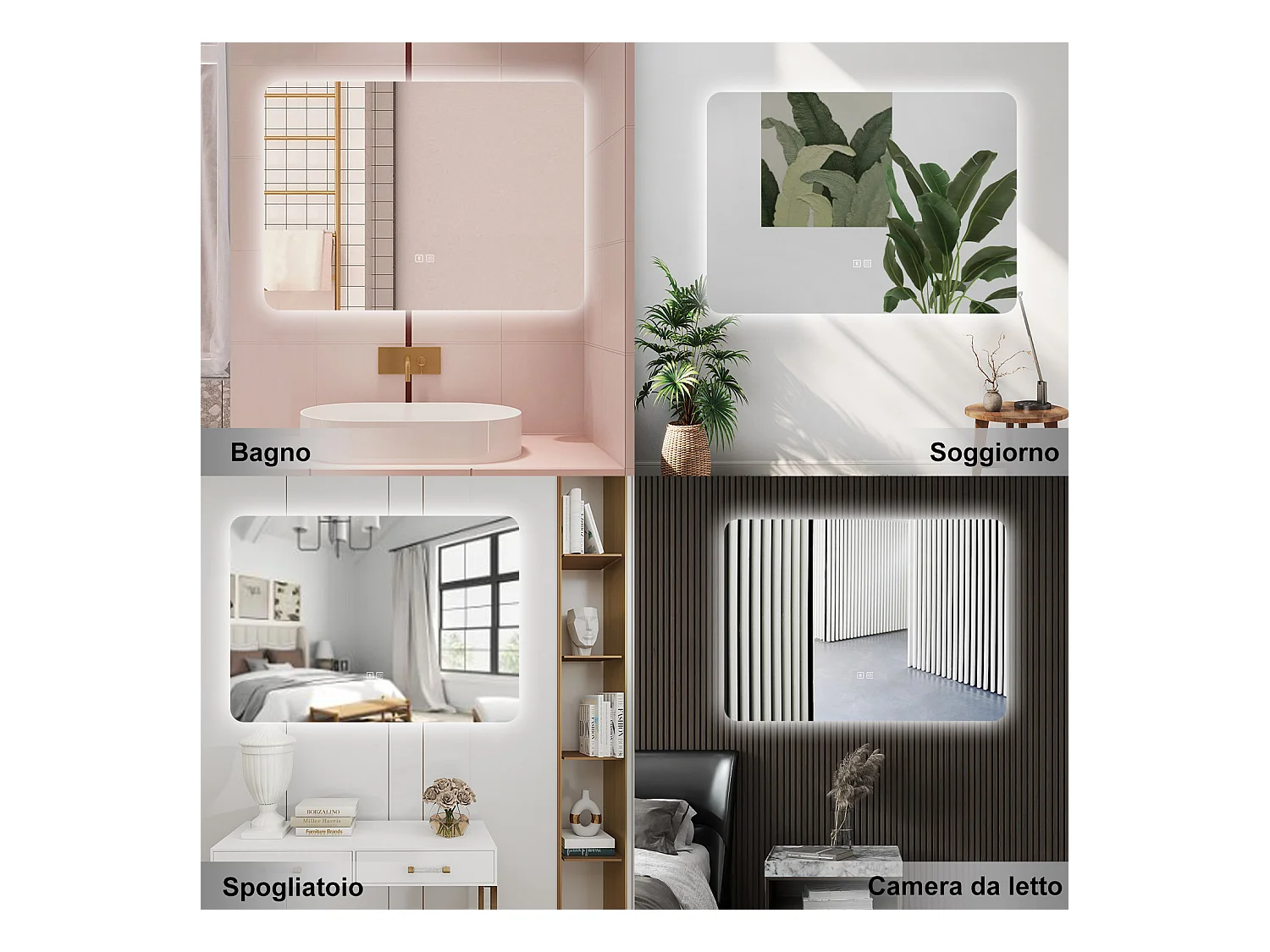 AICA Specchio da bagno  80 x 60 cm, dimmerabile, Blue tooth, Funzione Memoria, antiappannamento, 3 colori