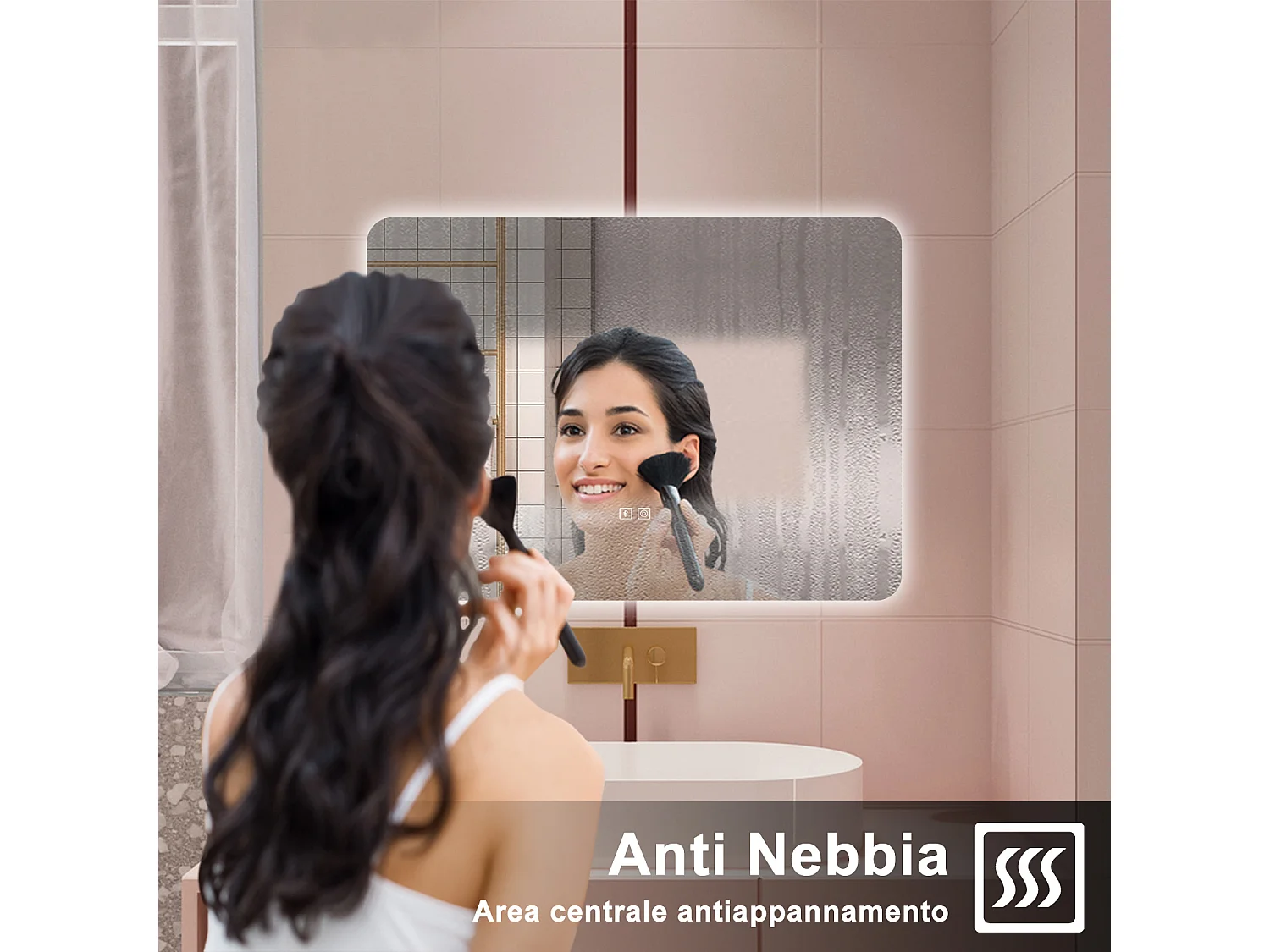 AICA Specchio da bagno  80 x 60 cm, dimmerabile, Blue tooth, Funzione Memoria, antiappannamento, 3 colori