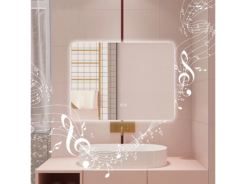 AICA Specchio da bagno  80 x 60 cm, dimmerabile, Blue tooth, Funzione Memoria, antiappannamento, 3 colori