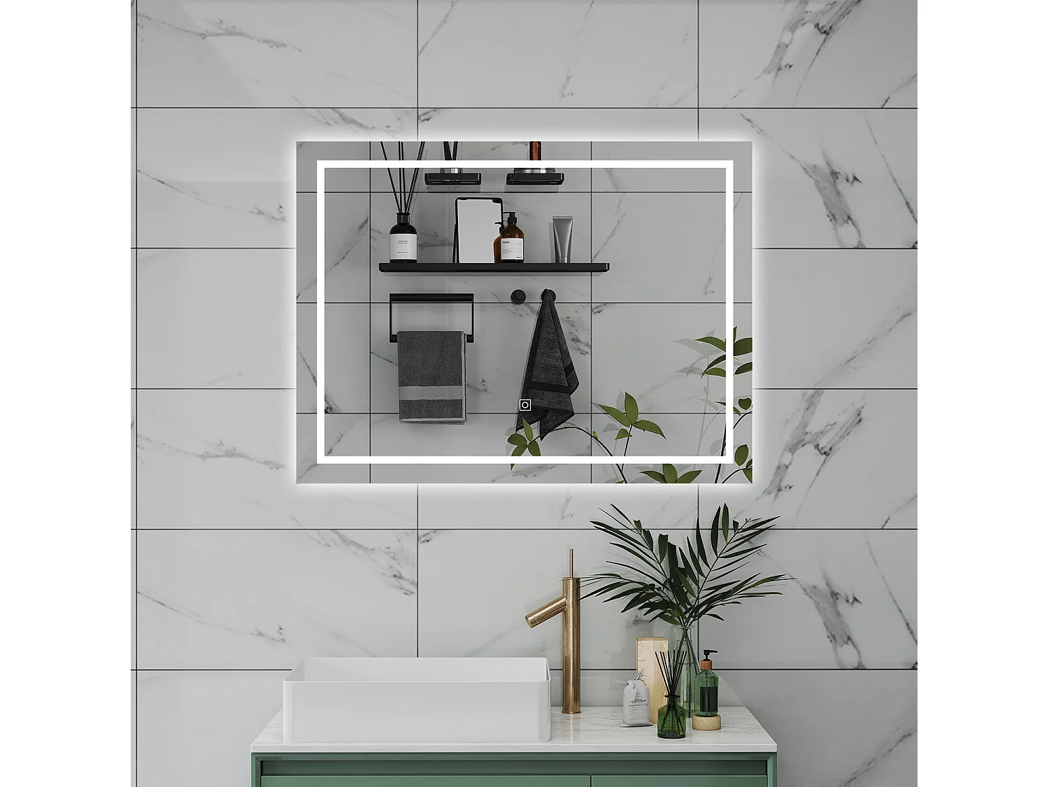 AICA Specchio da bagno  100 x 60 cm, dimmerabile, interruttore touch, Funzione Memoria, antiappannamento