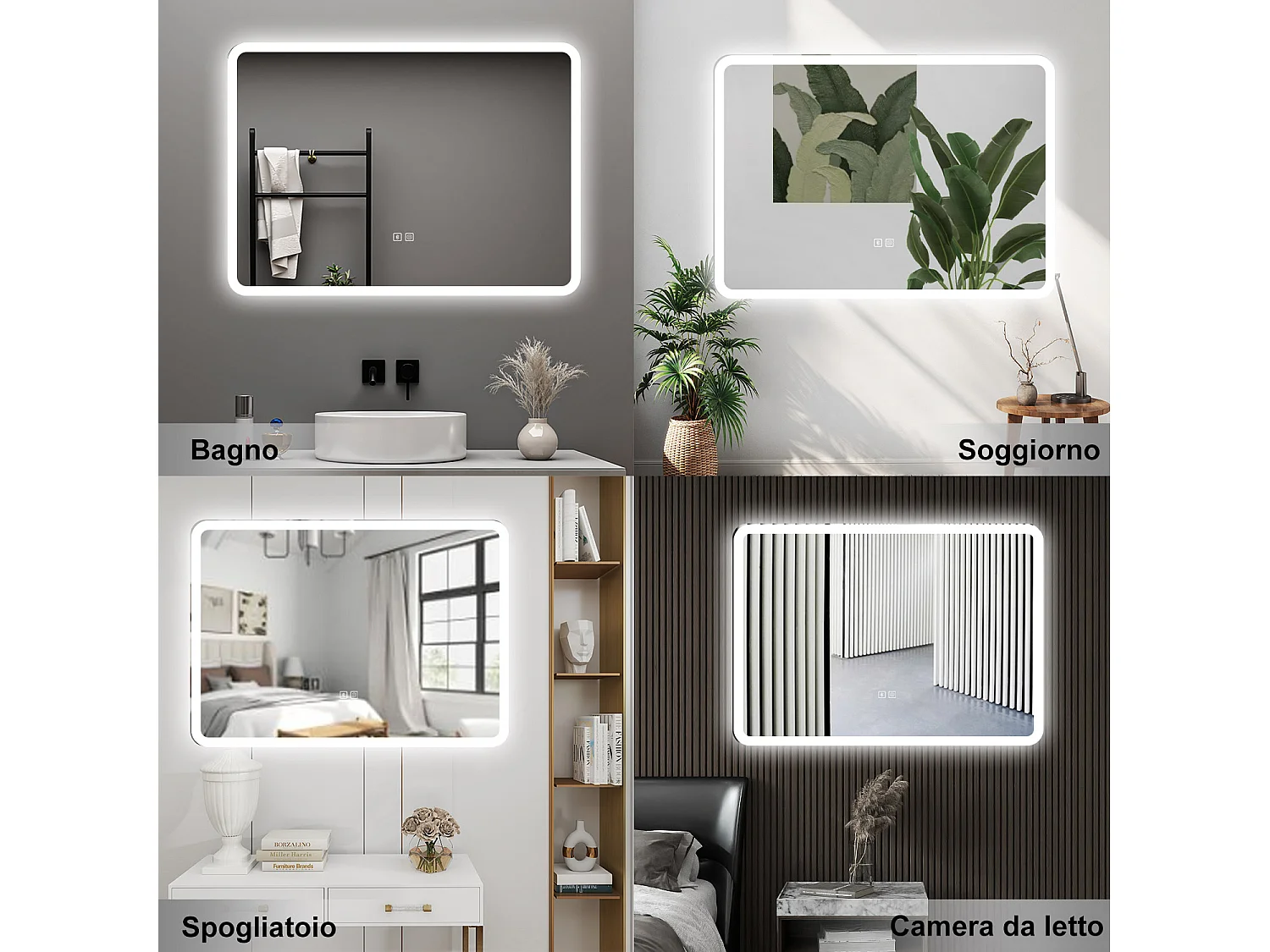 AICA Specchio da bagno  80 x 60 cm, dimmerabile, Blue tooth, Funzione Memoria, antiappannamento, 3 colori