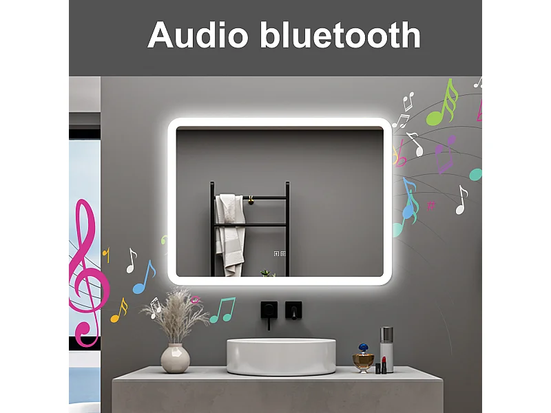 AICA Specchio da bagno  80 x 60 cm, dimmerabile, Blue tooth, Funzione Memoria, antiappannamento, 3 colori