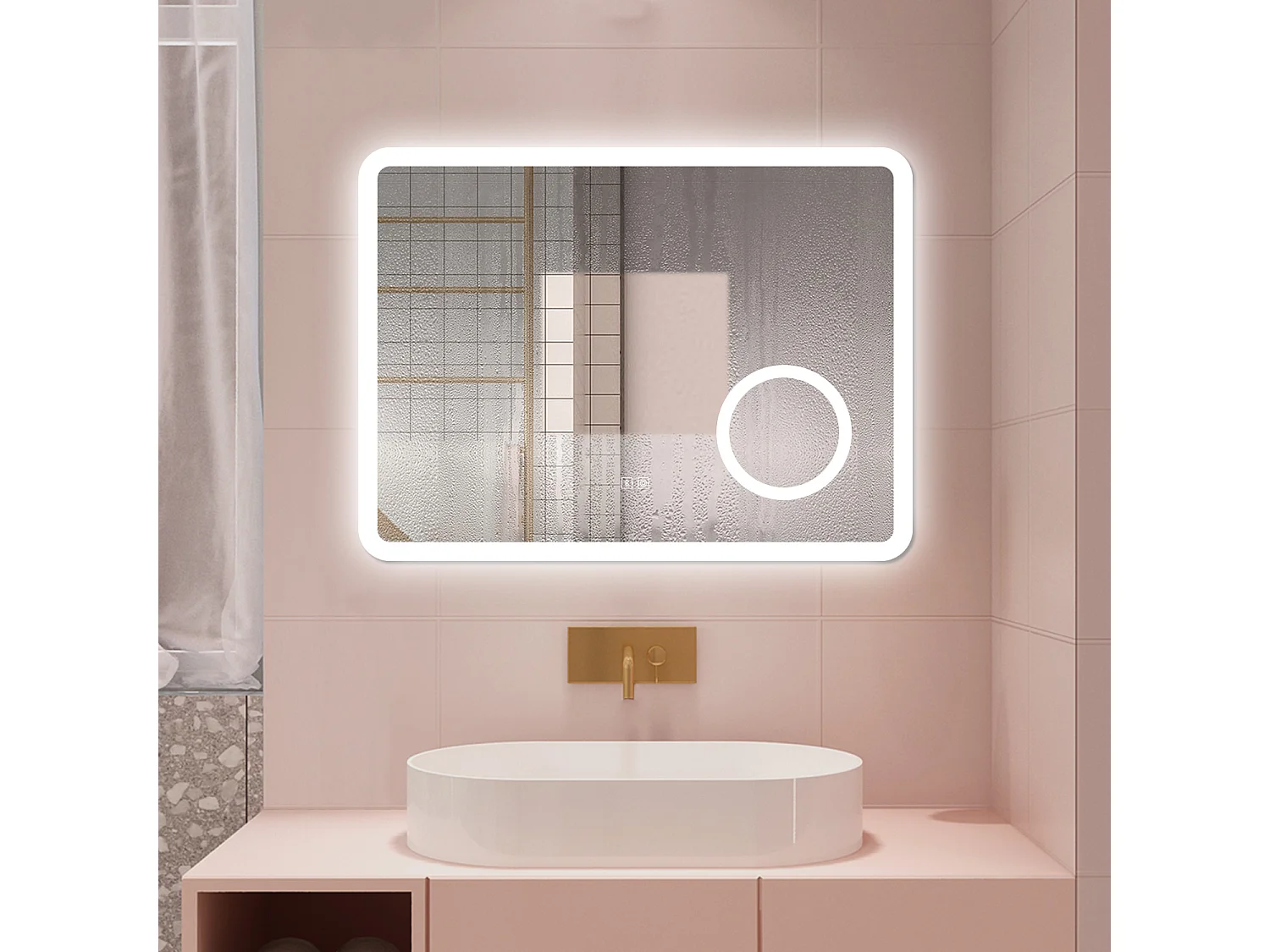 AICA Specchio da bagno  60 x 80 cm, dimmerabile, Blue tooth, Funzione Memoria, antiappannamento, 3 colori, Magnificatore