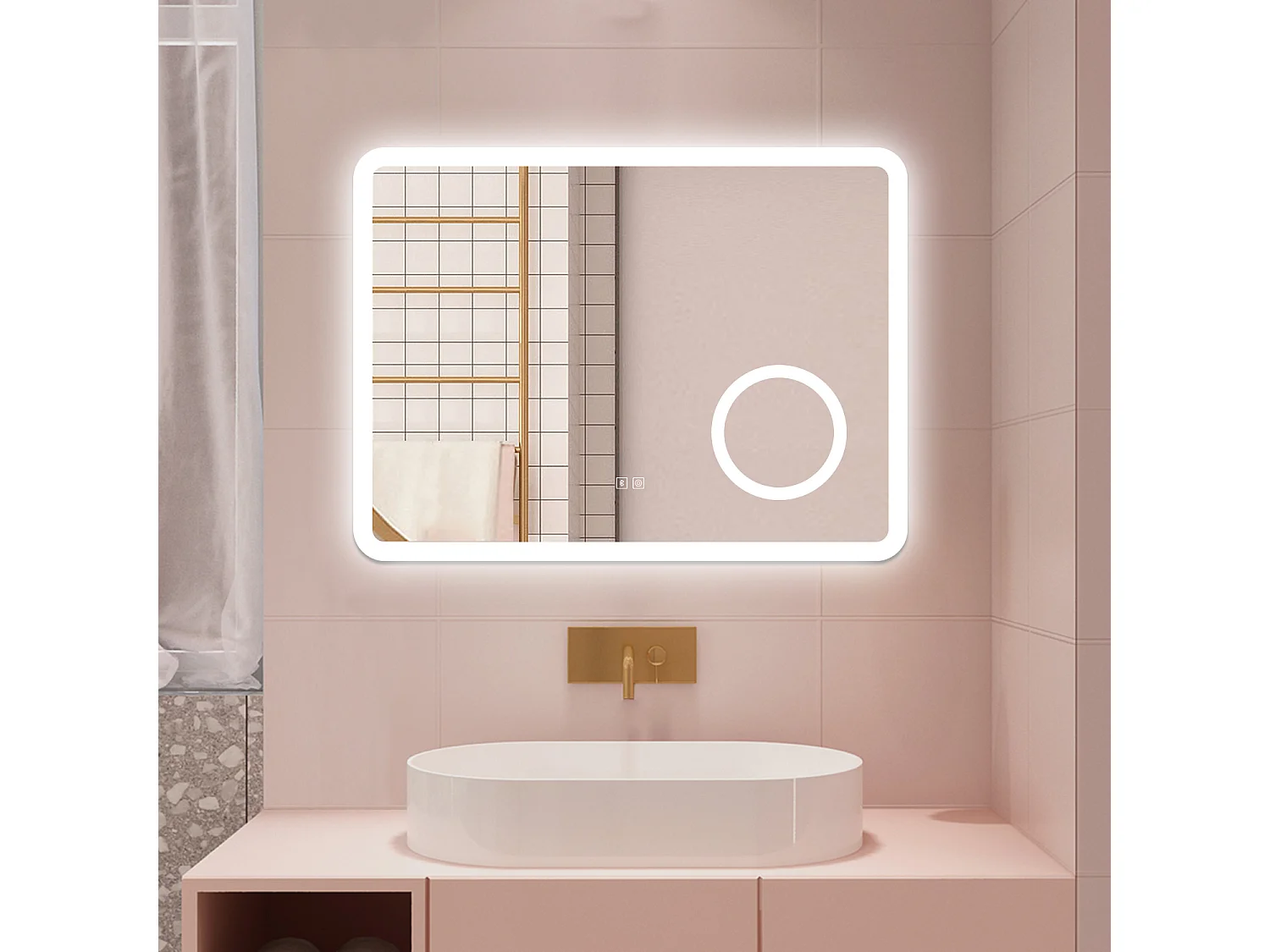 AICA Specchio da bagno  60 x 80 cm, dimmerabile, Blue tooth, Funzione Memoria, antiappannamento, 3 colori, Magnificatore