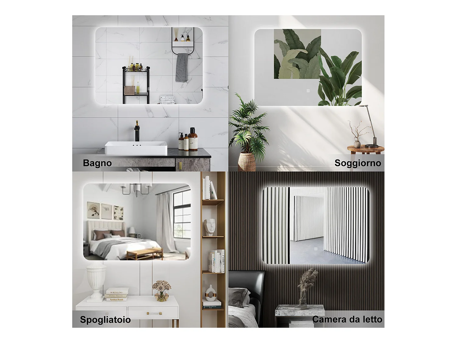 AICA Specchio da bagno 100 x 60 cm, dimmerabile, interruttore touch, Funzione Memoria