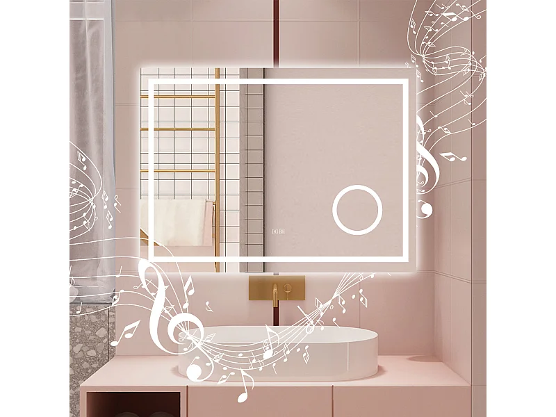 AICA Specchio da bagno  80 x 60 cm, dimmerabile, Blue tooth, Funzione Memoria, antiappannamento, 3 colori, Magnificatore