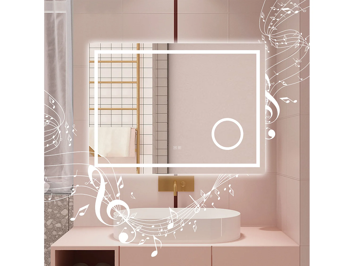 AICA Specchio da bagno  80 x 60 cm, dimmerabile, Blue tooth, Funzione Memoria, antiappannamento, 3 colori, Magnificatore