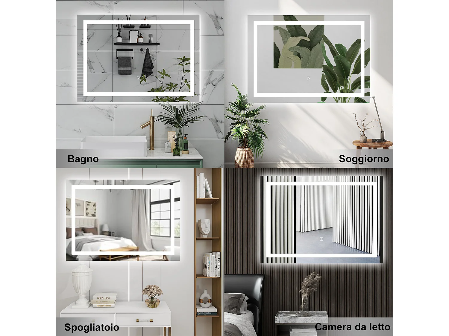 AICA Specchio da bagno  80 x 150 cm, dimmerabile, interruttore touch, Funzione Memoria, antiappannamento, 3 colori