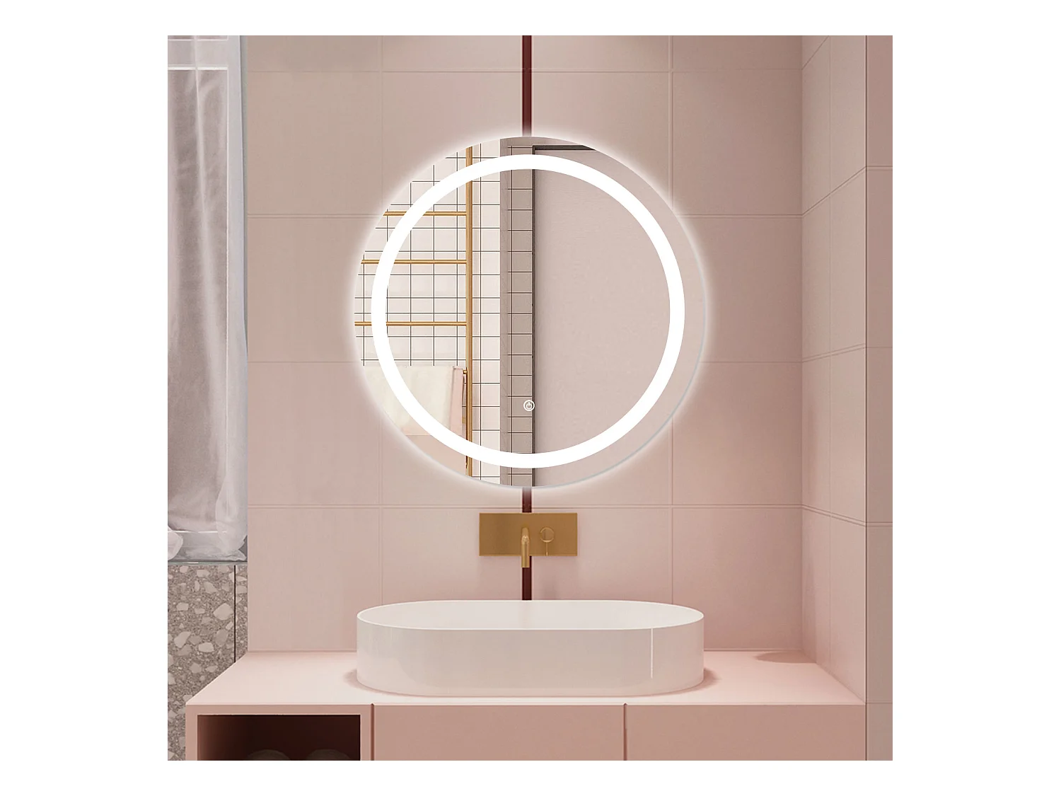 AICA Specchio da bagno 60 x 60 cm, antiappannamento, dimmerabile, interruttore touch, Funzione Memoria