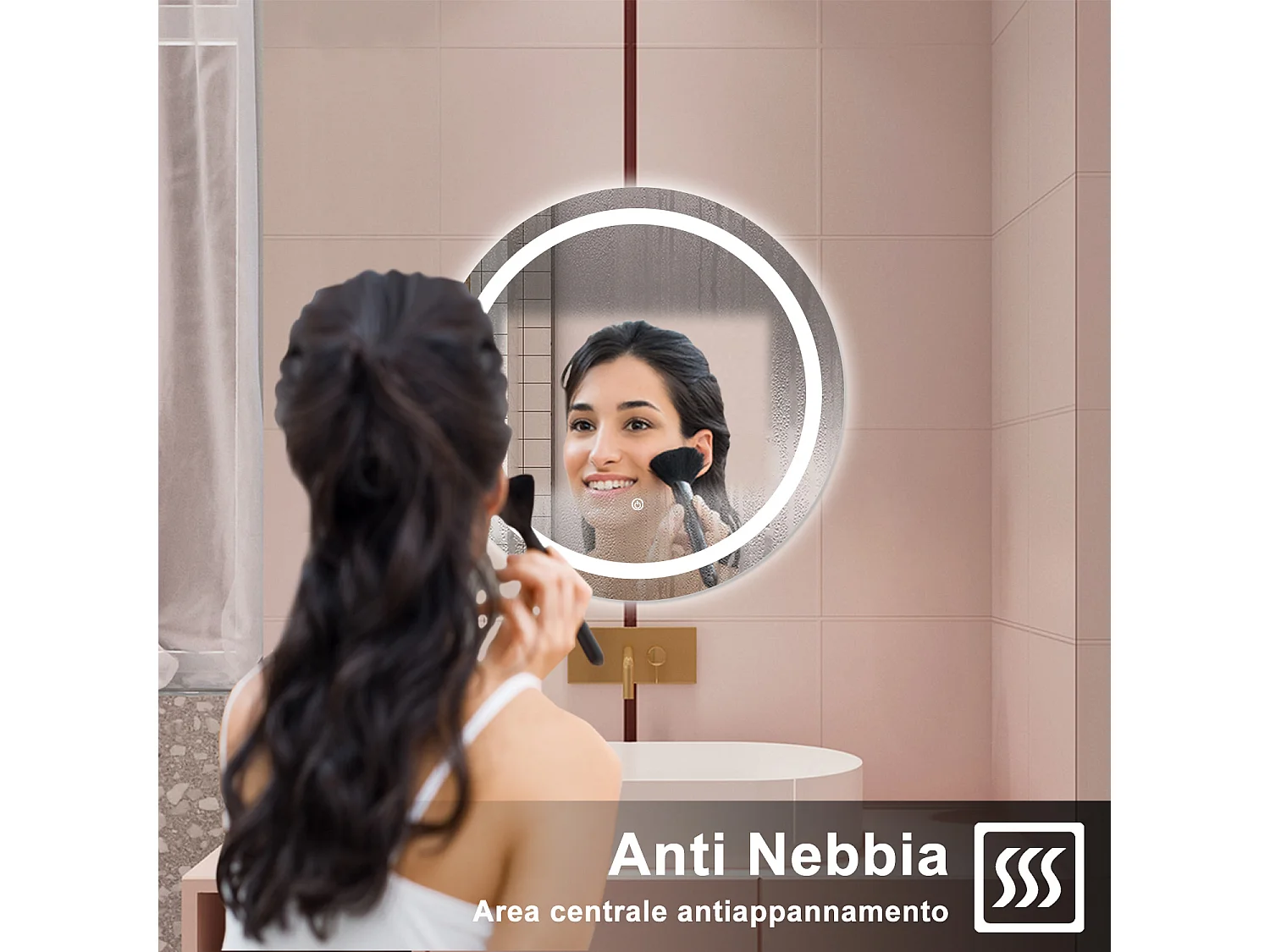 AICA Specchio da bagno 60 x 60 cm, antiappannamento, dimmerabile, interruttore touch, Funzione Memoria