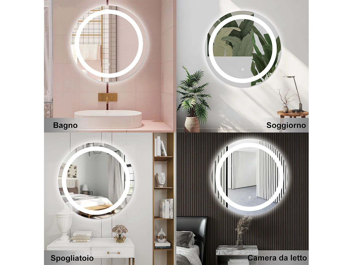 AICA Specchio da bagno 60 x 60 cm, antiappannamento, dimmerabile, interruttore touch, Funzione Memoria