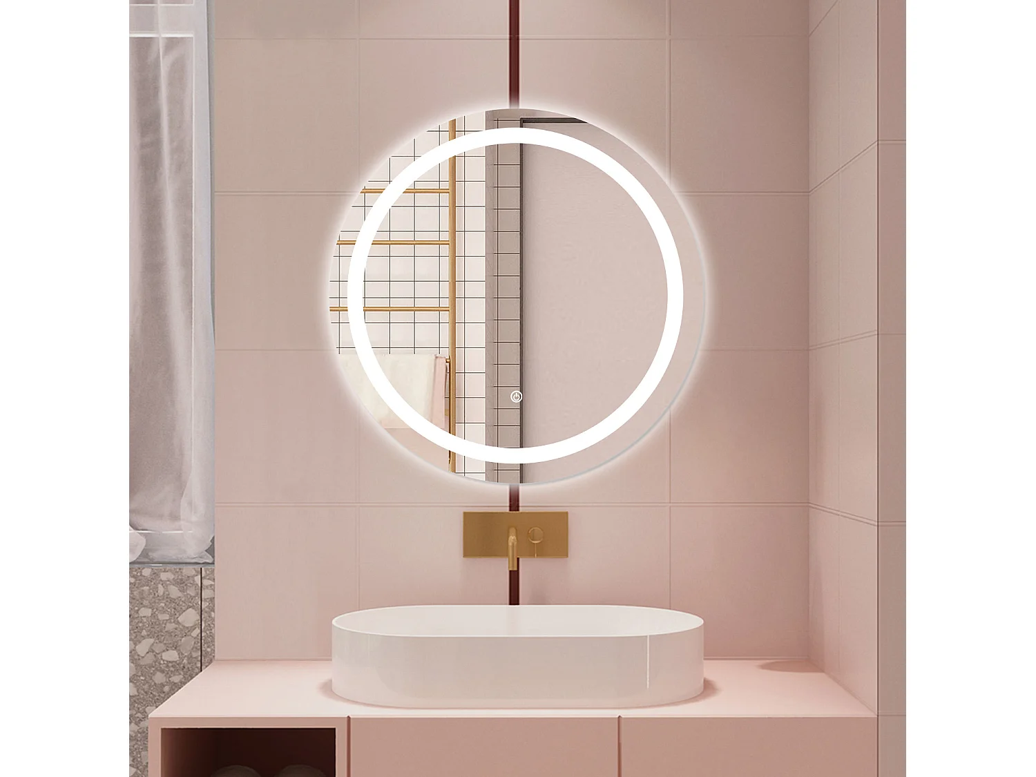 AICA Specchio da bagno 60 x 60 cm, antiappannamento, dimmerabile, interruttore touch, Funzione Memoria