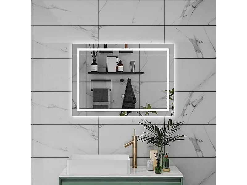 AICA Specchio da bagno  80 x 120 cm, dimmerabile, interruttore touch, Funzione Memoria, antiappannamento, 3 colori