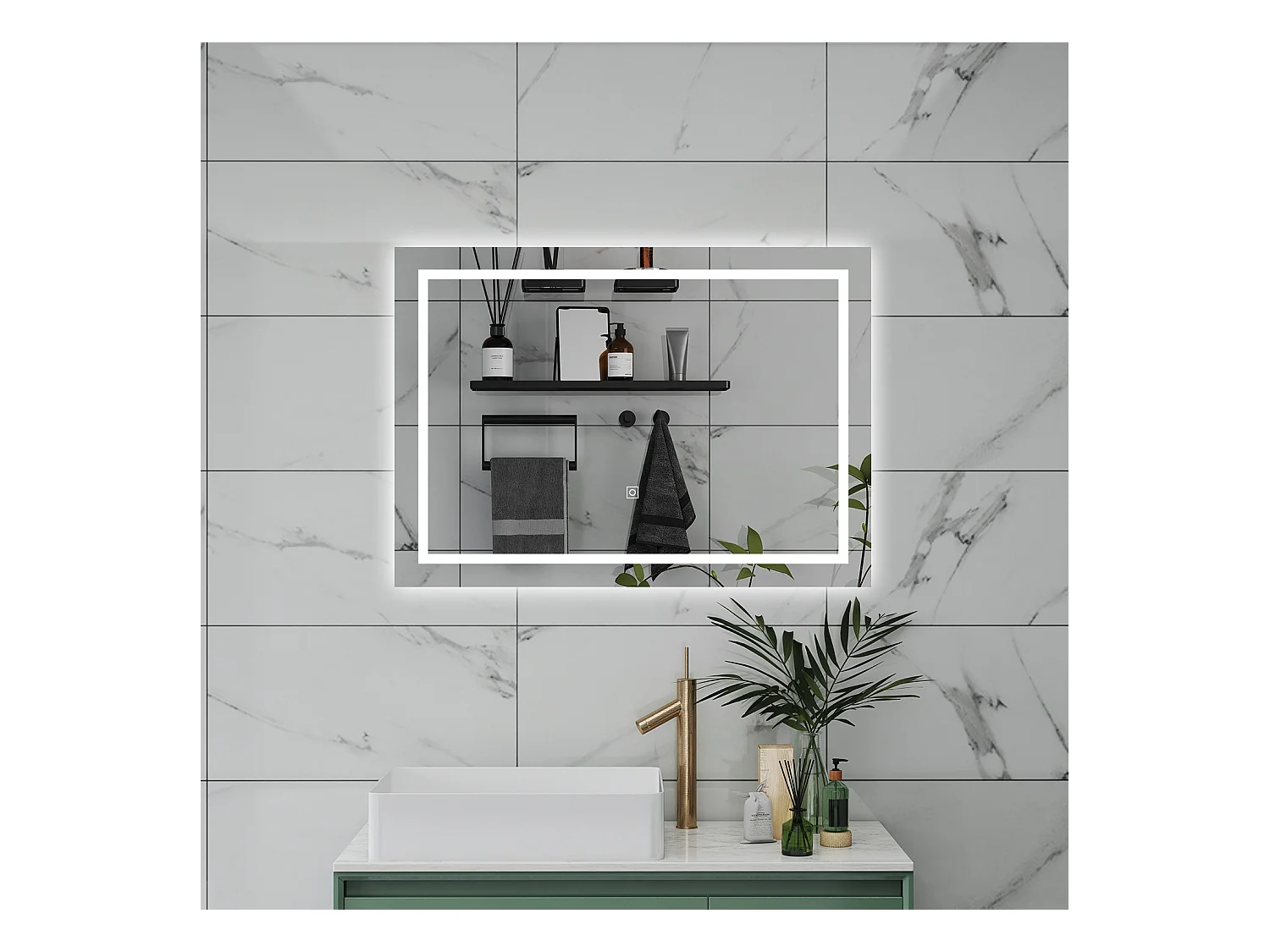 AICA Specchio da bagno  80 x 120 cm, dimmerabile, interruttore touch, Funzione Memoria, antiappannamento, 3 colori