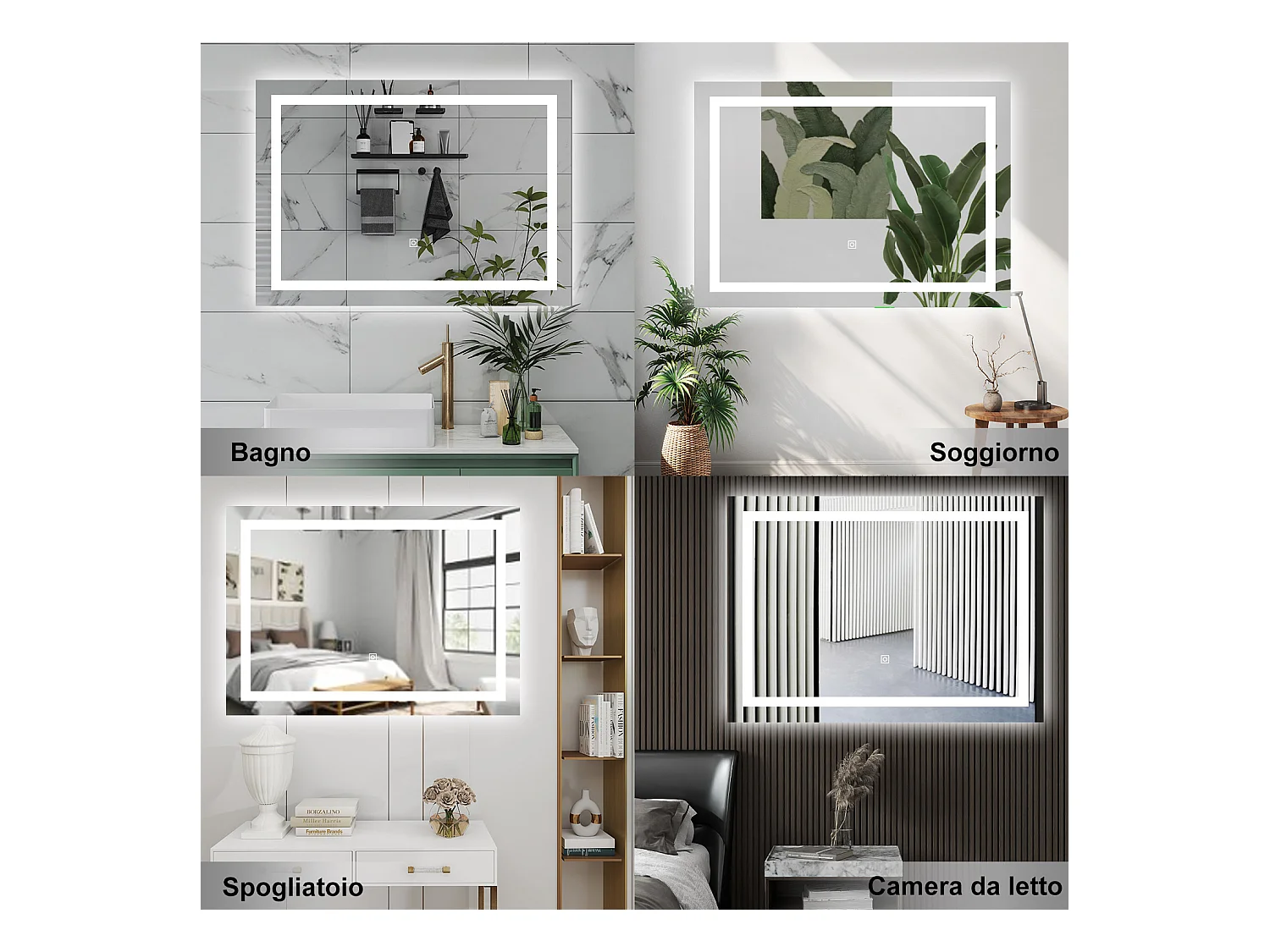 AICA Specchio da bagno  80 x 120 cm, dimmerabile, interruttore touch, Funzione Memoria, antiappannamento, 3 colori