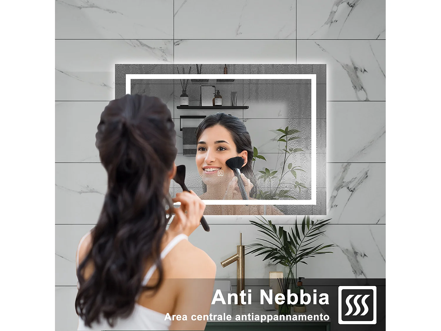 AICA Specchio da bagno  80 x 120 cm, dimmerabile, interruttore touch, Funzione Memoria, antiappannamento, 3 colori