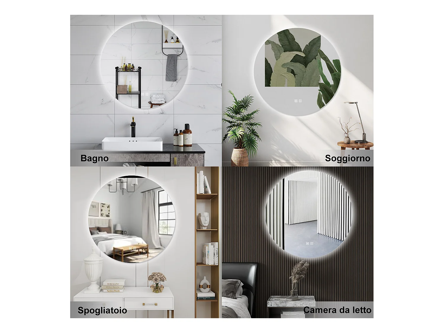 AICA Specchio da bagno 80 x 80 cm, 3 colori, antiappannamento, dimmerabile, interruttore touch, Funzione Memoria