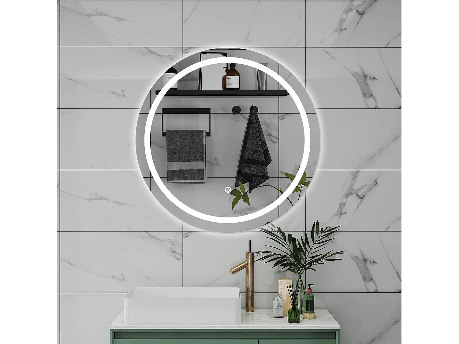 AICA Specchio da bagno 60 x 60 cm, antiappannamento, dimmerabile, interruttore touch, Funzione Memoria