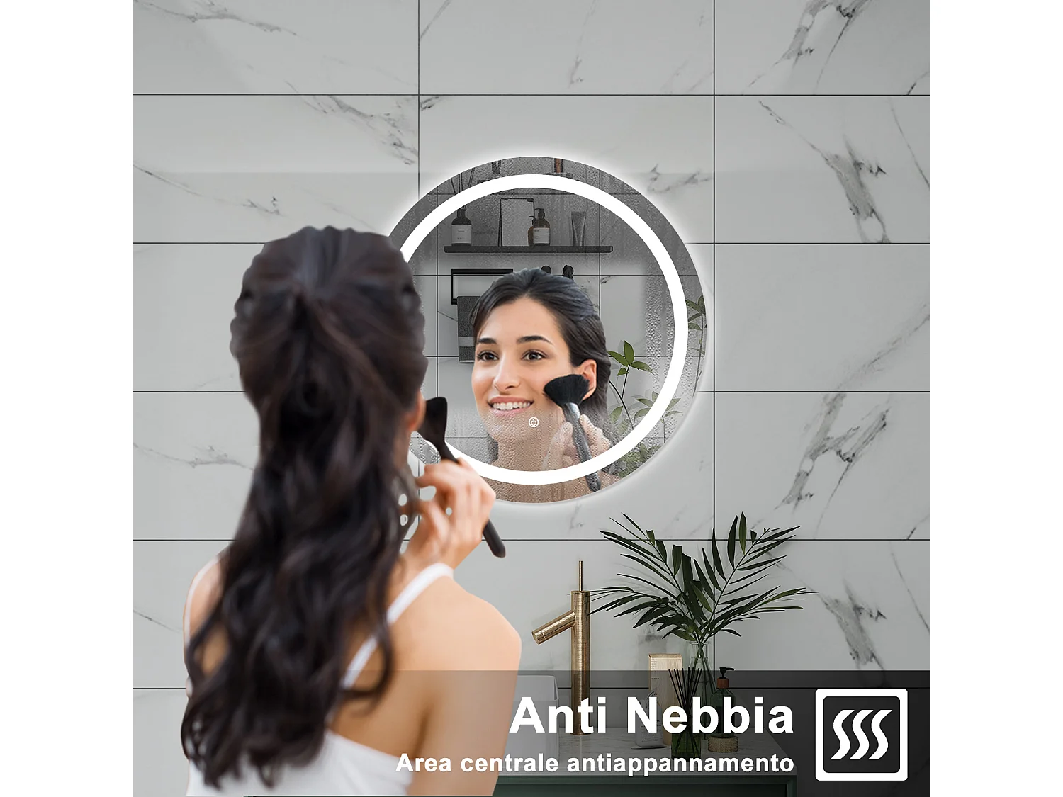 AICA Specchio da bagno 60 x 60 cm, antiappannamento, dimmerabile, interruttore touch, Funzione Memoria