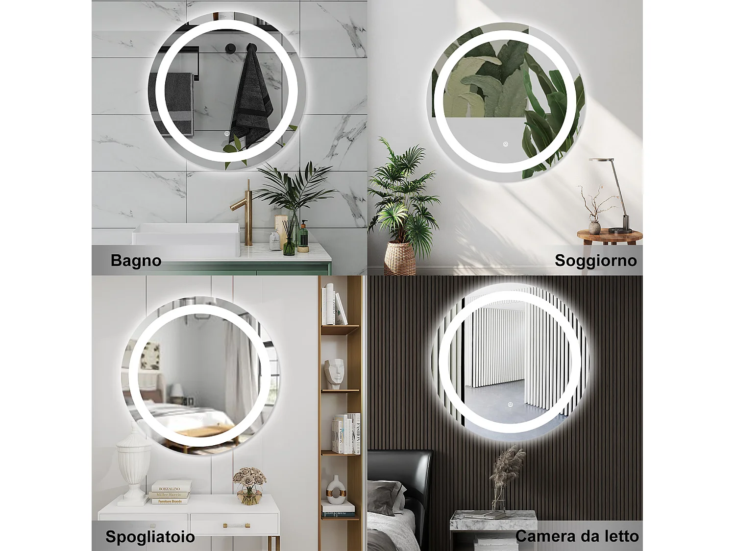 AICA Specchio da bagno 60 x 60 cm, antiappannamento, dimmerabile, interruttore touch, Funzione Memoria