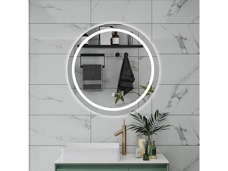 AICA Specchio da bagno 60 x 60 cm, antiappannamento, dimmerabile, interruttore touch, Funzione Memoria