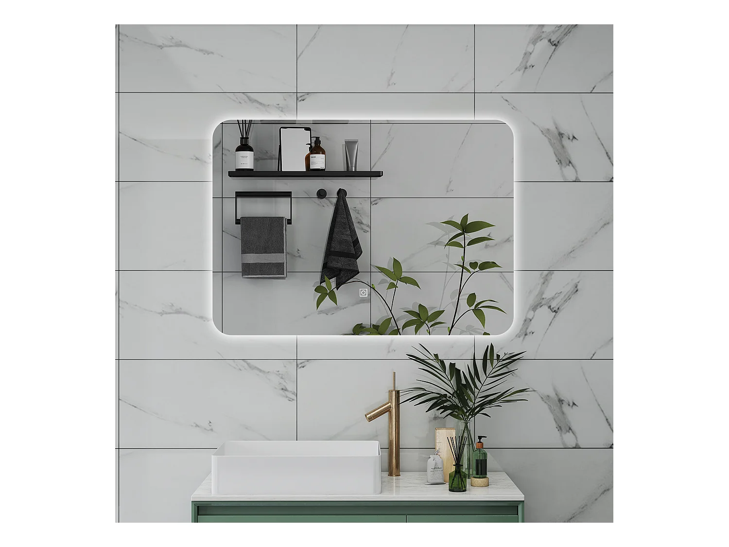 AICA Specchio da bagno 90 x 60 cm, dimmerabile, interruttore touch, Funzione Memoria