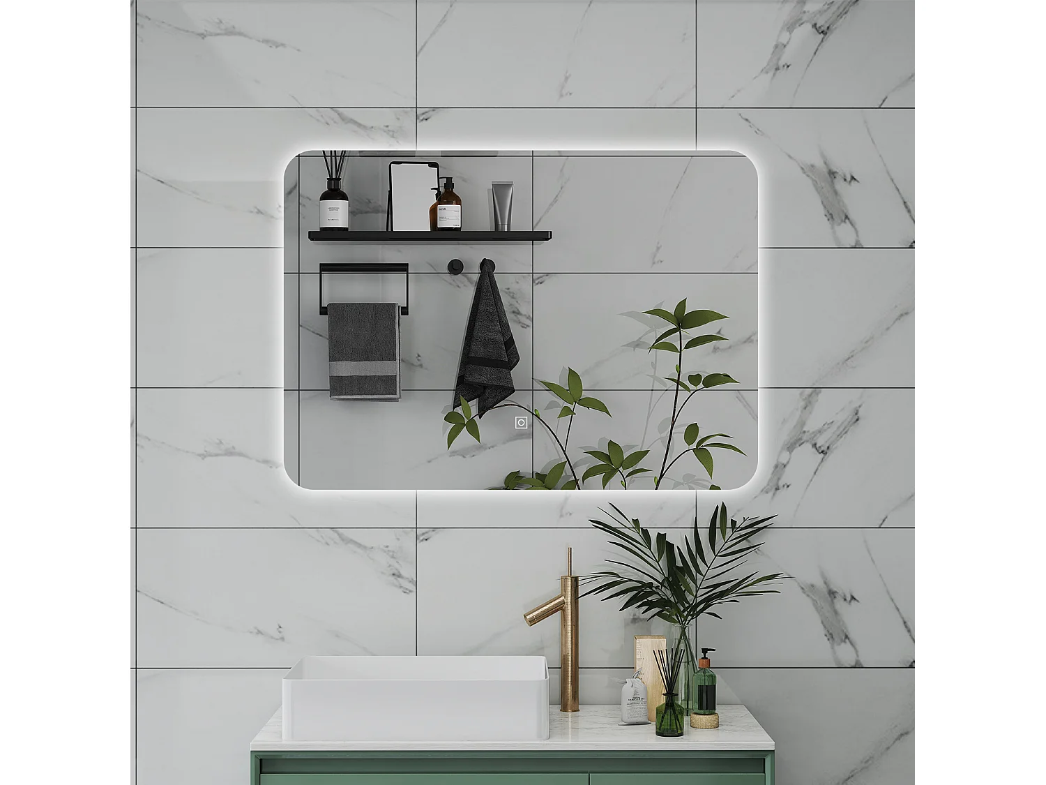 AICA Specchio da bagno 90 x 60 cm, dimmerabile, interruttore touch, Funzione Memoria