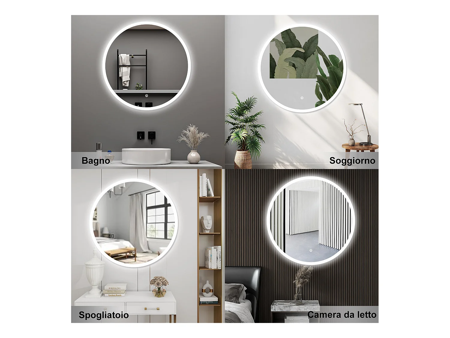 AICA Specchio da bagno 120 x 120 cm, 3 colori, antiappannamento, dimmerabile, interruttore touch, Funzione Memoria