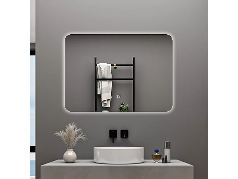 AICA Specchio da bagno 50 x 70 cm, dimmerabile, interruttore touch, Funzione Memoria