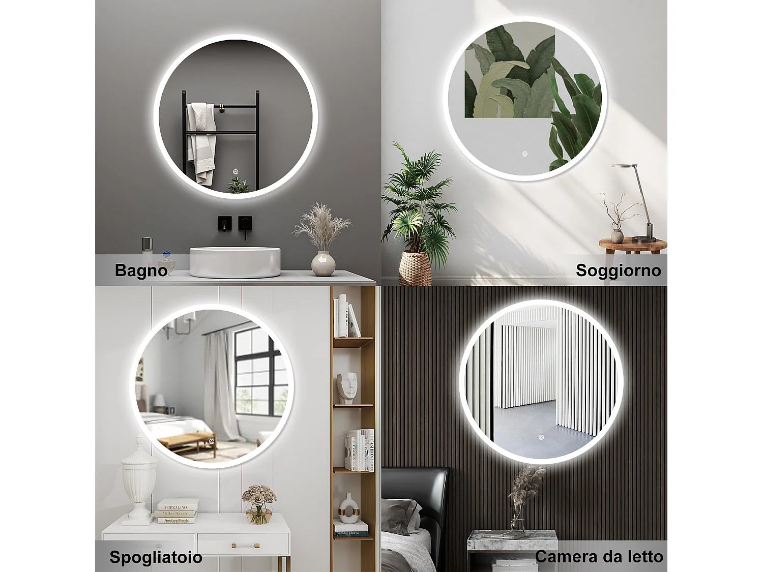 AICA Specchio da bagno 120 x 120 cm, antiappannamento, dimmerabile, interruttore touch, Funzione Memoria