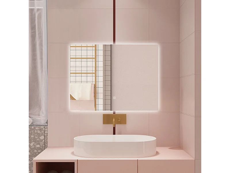 AICA Specchio da bagno 90 x 70 cm, antiappannamento, dimmerabile, interruttore touch, Funzione Memoria