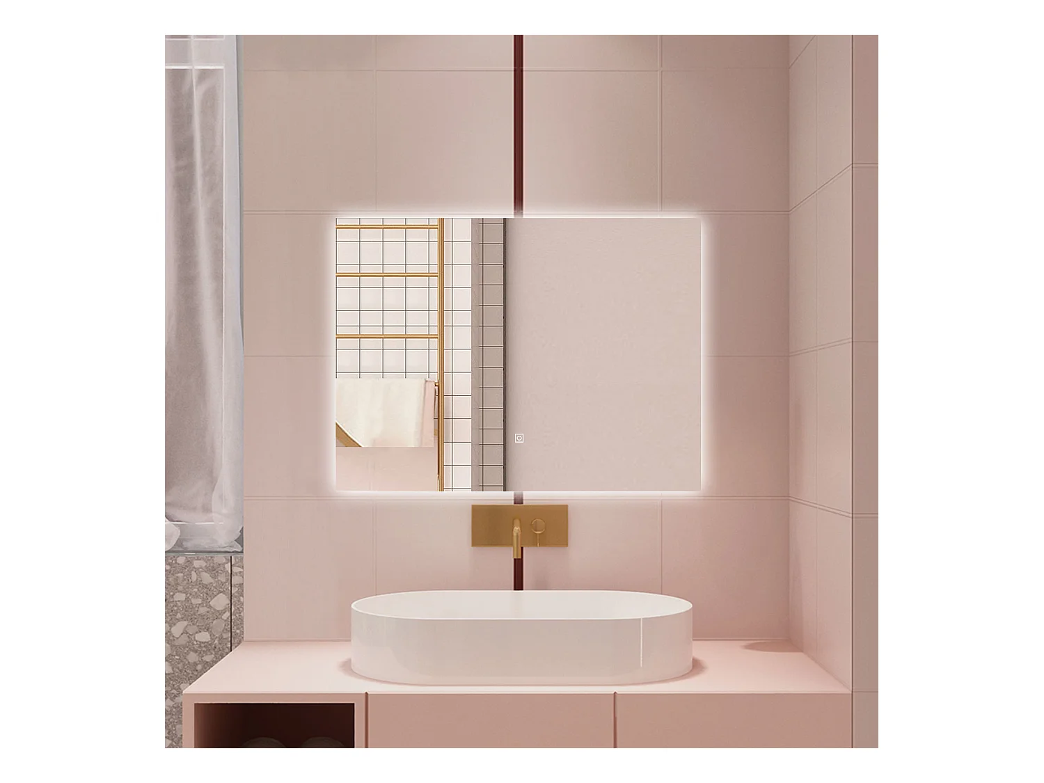 AICA Specchio da bagno 90 x 70 cm, antiappannamento, dimmerabile, interruttore touch, Funzione Memoria