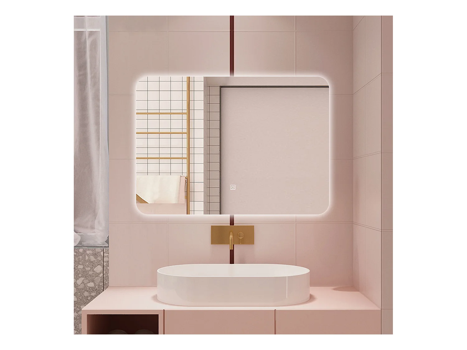 AICA Specchio da bagno 90 x 60 cm, dimmerabile, interruttore touch, Funzione Memoria