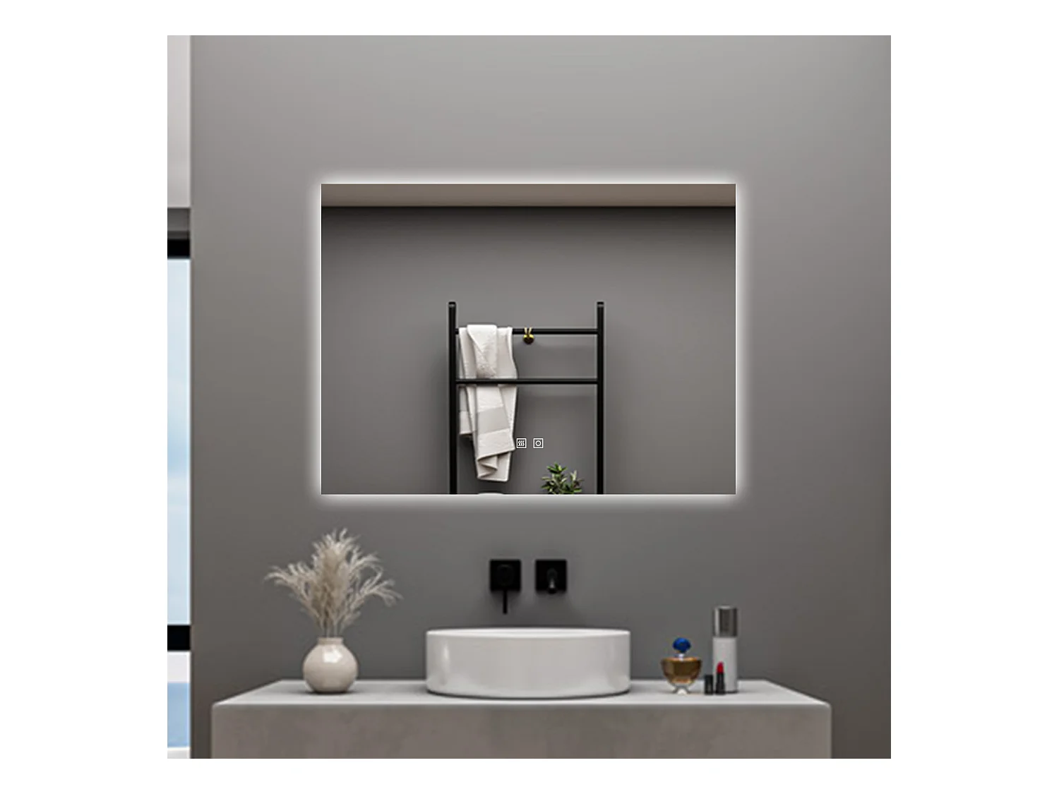 AICA Specchio da bagno 80 x 60 cm, dimmerabile, Funzione Memoria, antiappannamento, 3 colori