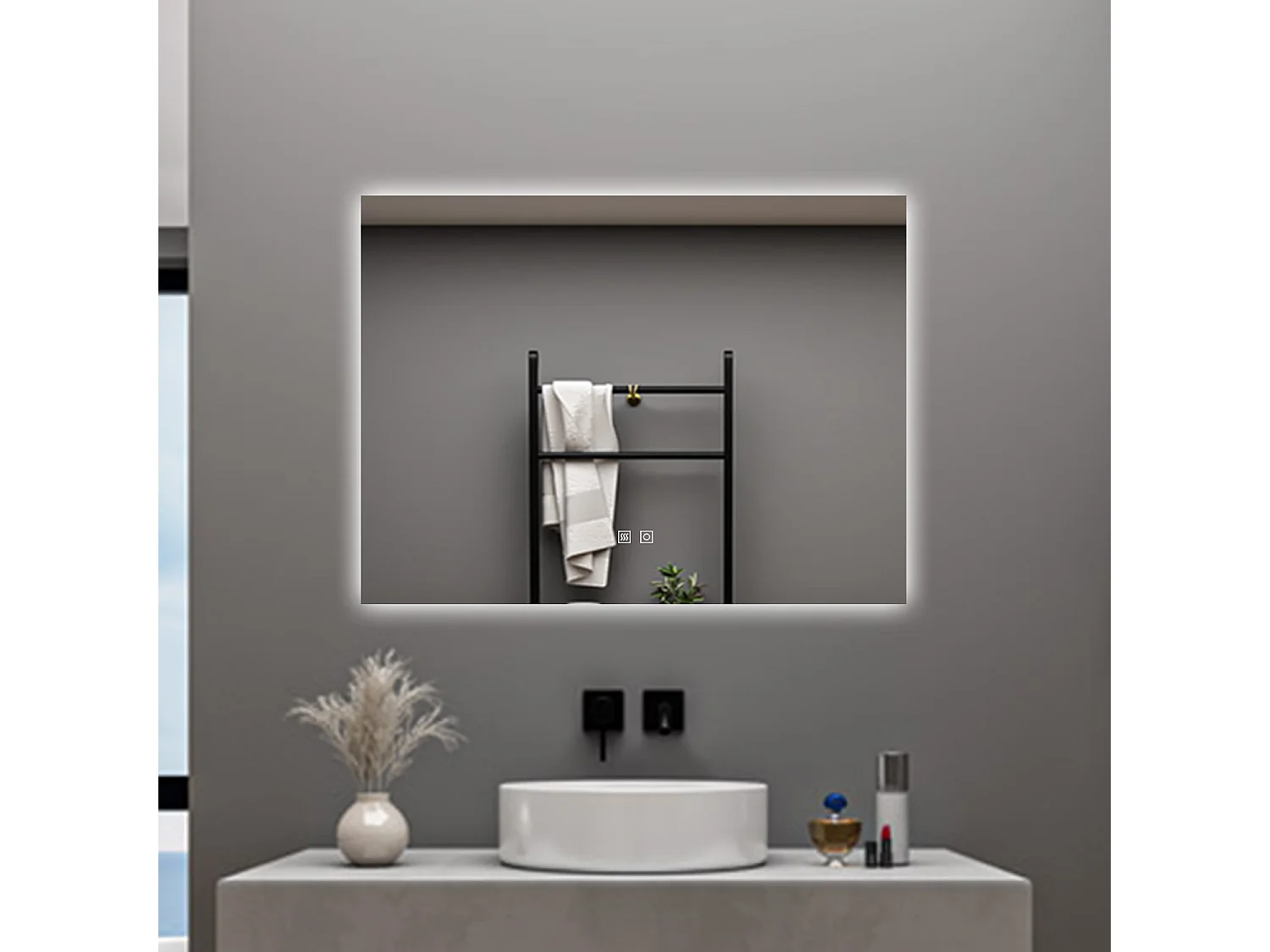 AICA Specchio da bagno 80 x 60 cm, dimmerabile, Funzione Memoria, antiappannamento, 3 colori