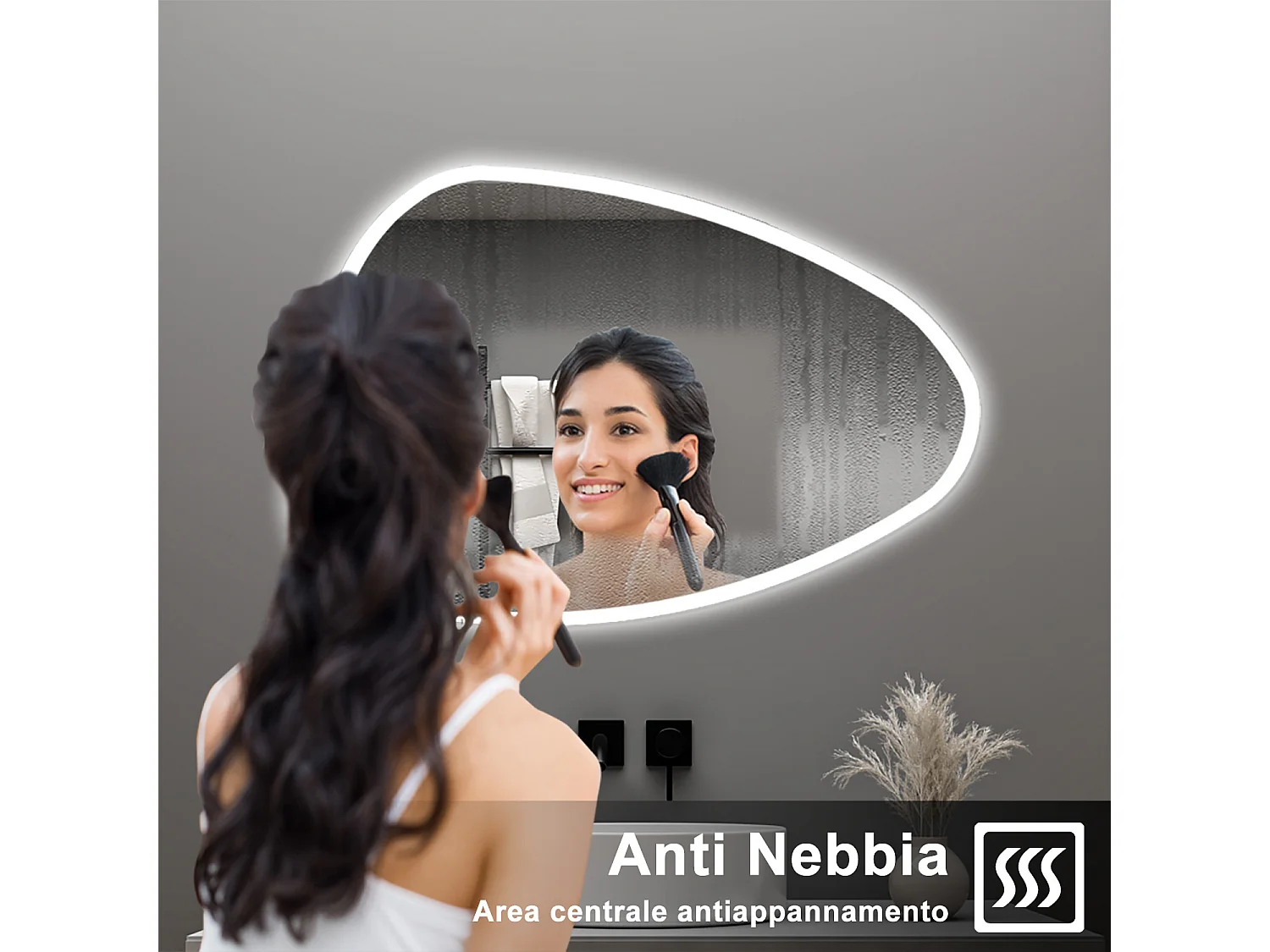 AICA Specchio da bagno 120 x 80 cm, dimmerabile, Funzione Memoria, antiappannamento, 3 colori