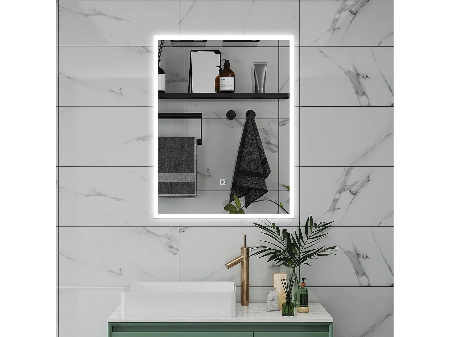 AICA Specchio da bagno  50 x 70 cm, dimmerabile, Funzione Memoria, antiappannamento, 3 colori