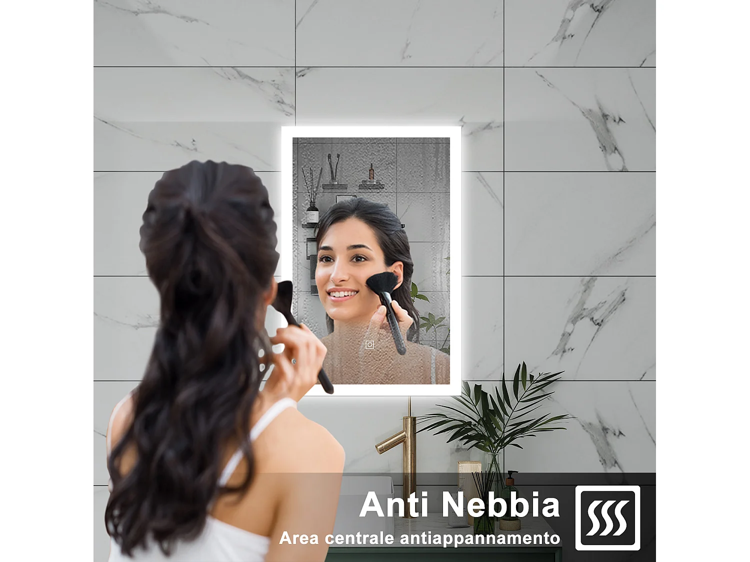 AICA Specchio da bagno  50 x 70 cm, dimmerabile, Funzione Memoria, antiappannamento, 3 colori