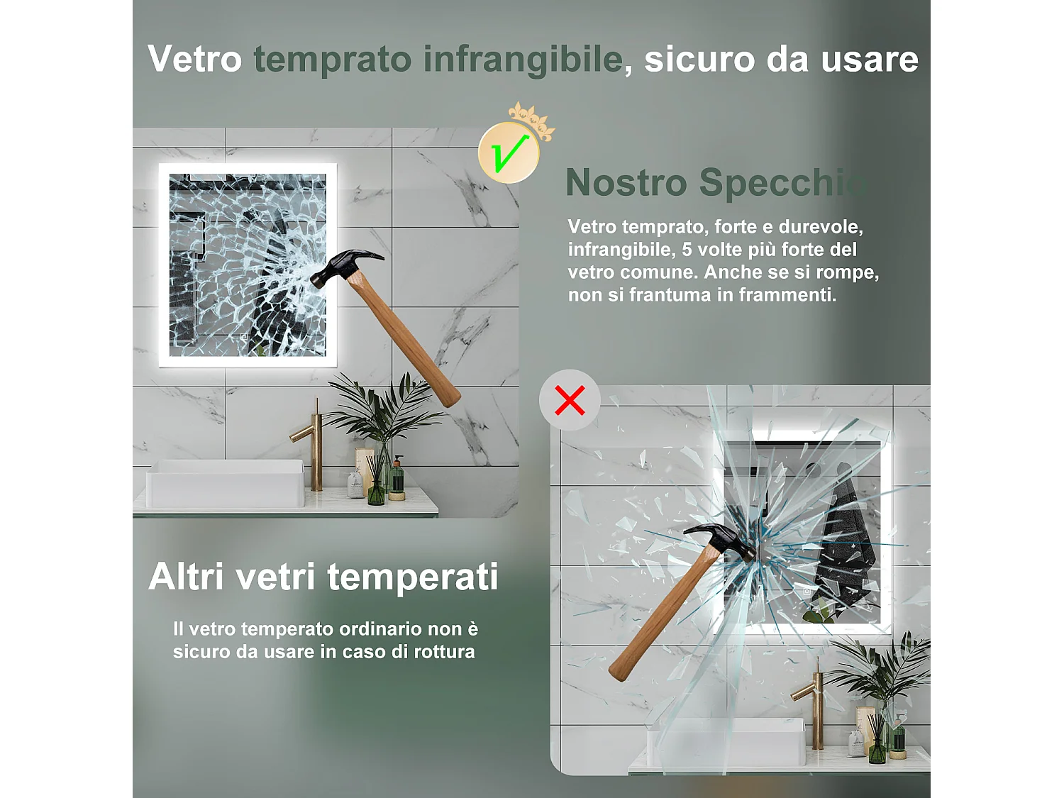 AICA Specchio da bagno  50 x 70 cm, dimmerabile, Funzione Memoria, antiappannamento, 3 colori