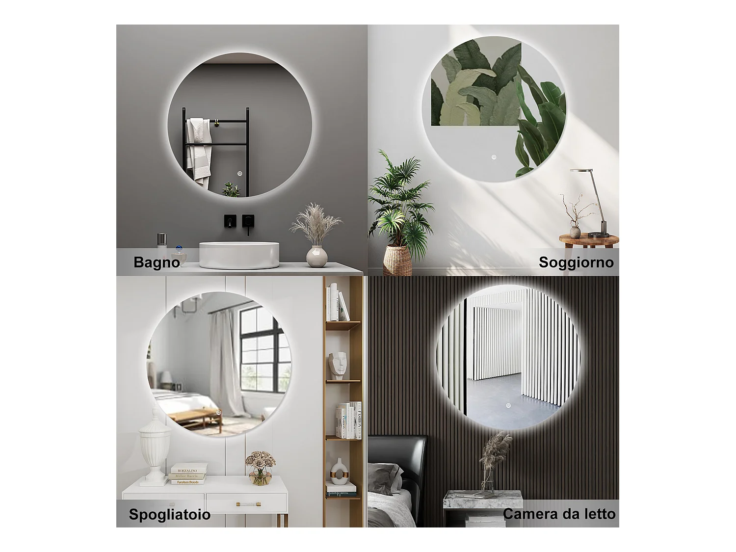 AICA Specchio da bagno 60 x 60 cm, antiappannamento, dimmerabile, interruttore touch, Funzione Memoria