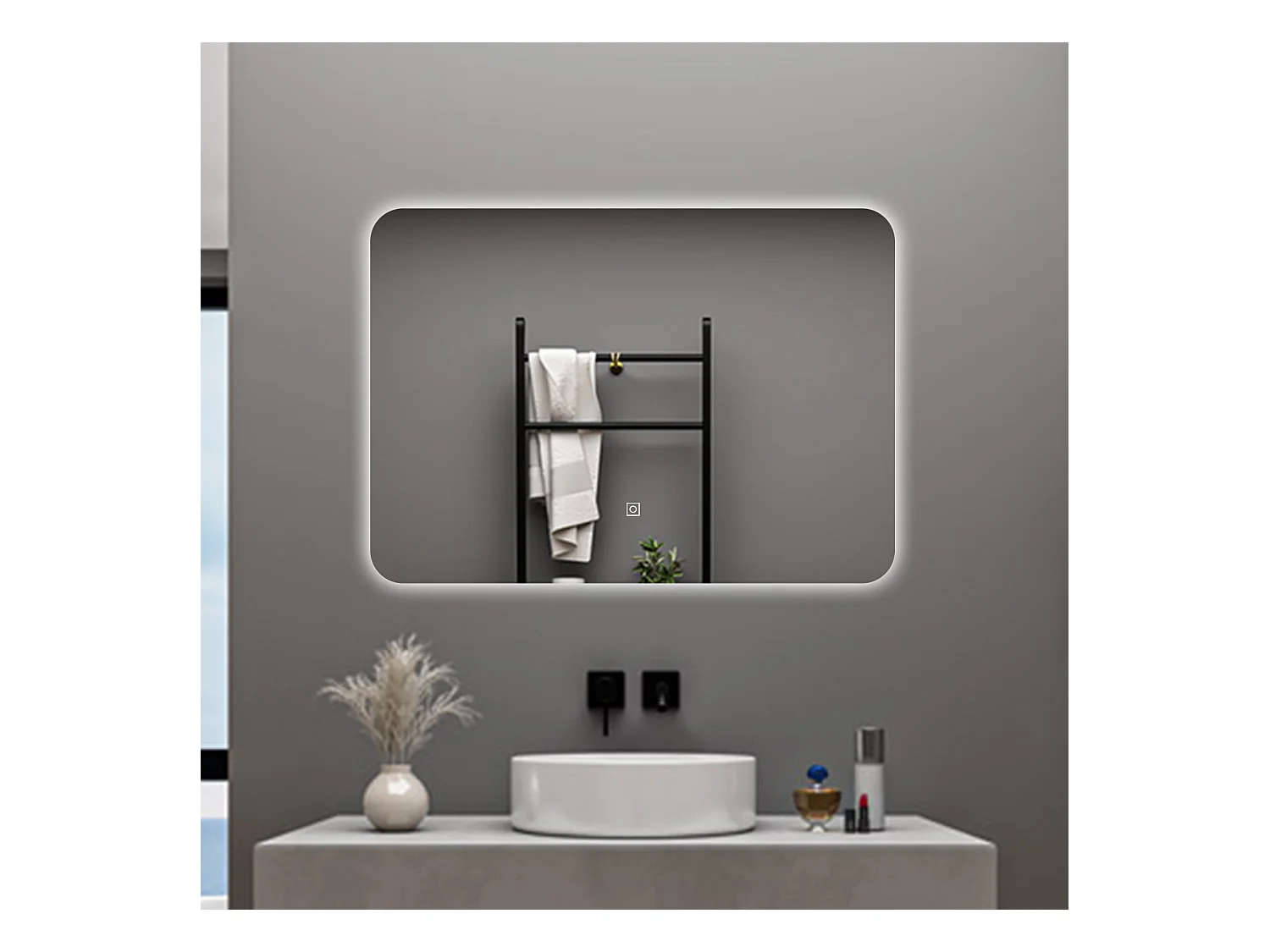 AICA Specchio da bagno 90 x 60 cm, dimmerabile, interruttore touch, Funzione Memoria
