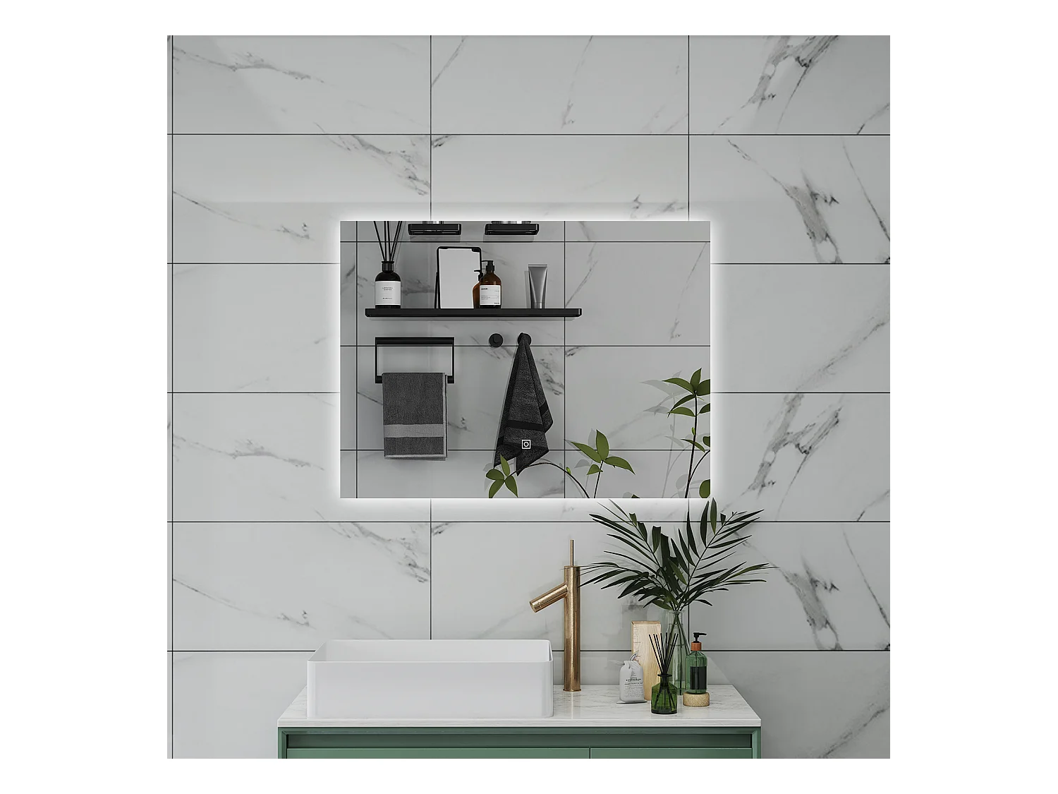 AICA Specchio da bagno 80 x 60 cm, antiappannamento, dimmerabile, interruttore touch, Funzione Memoria