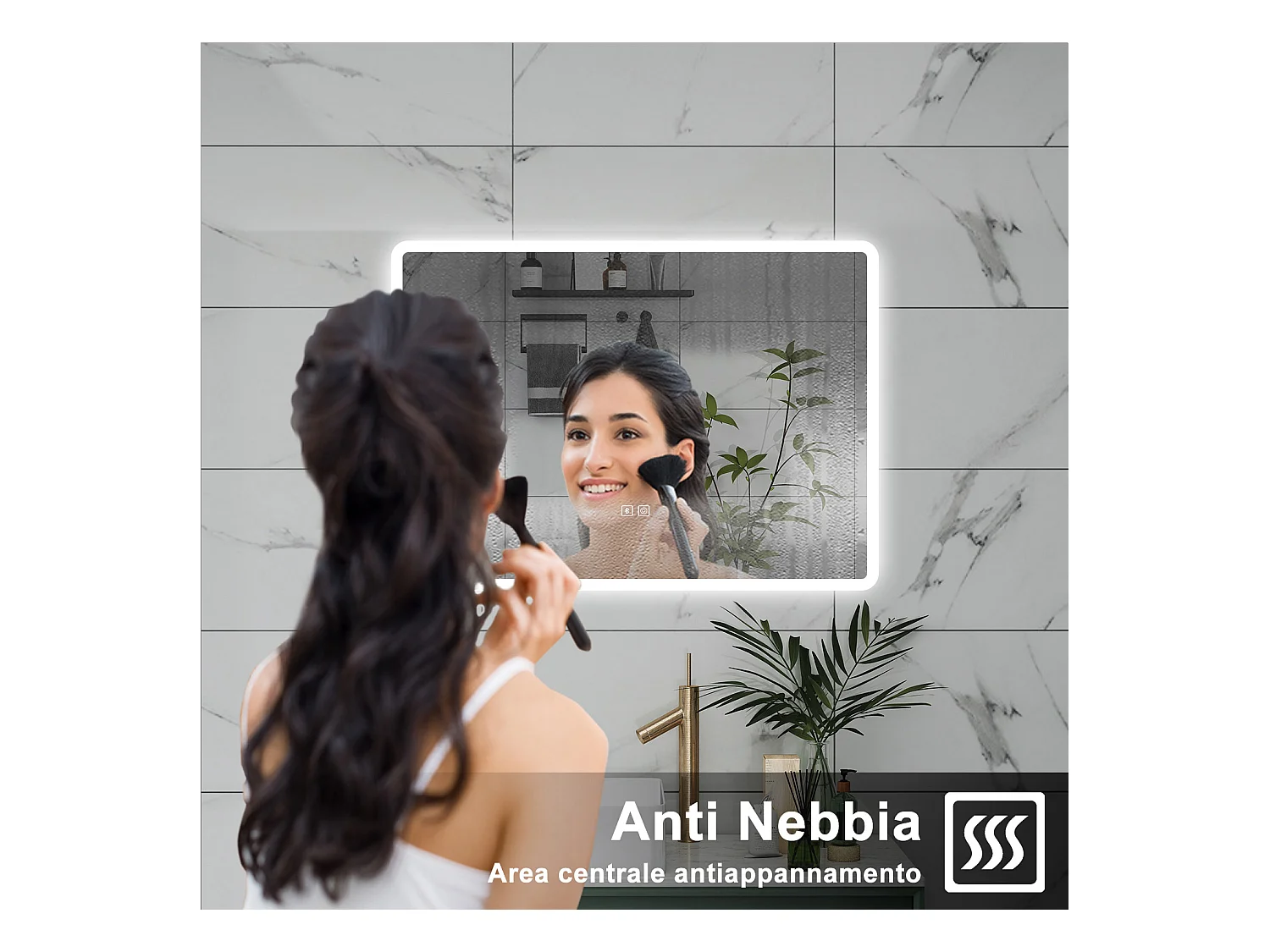AICA Specchio da bagno  80 x 60 cm, dimmerabile, Blue tooth, Funzione Memoria, antiappannamento, 3 colori