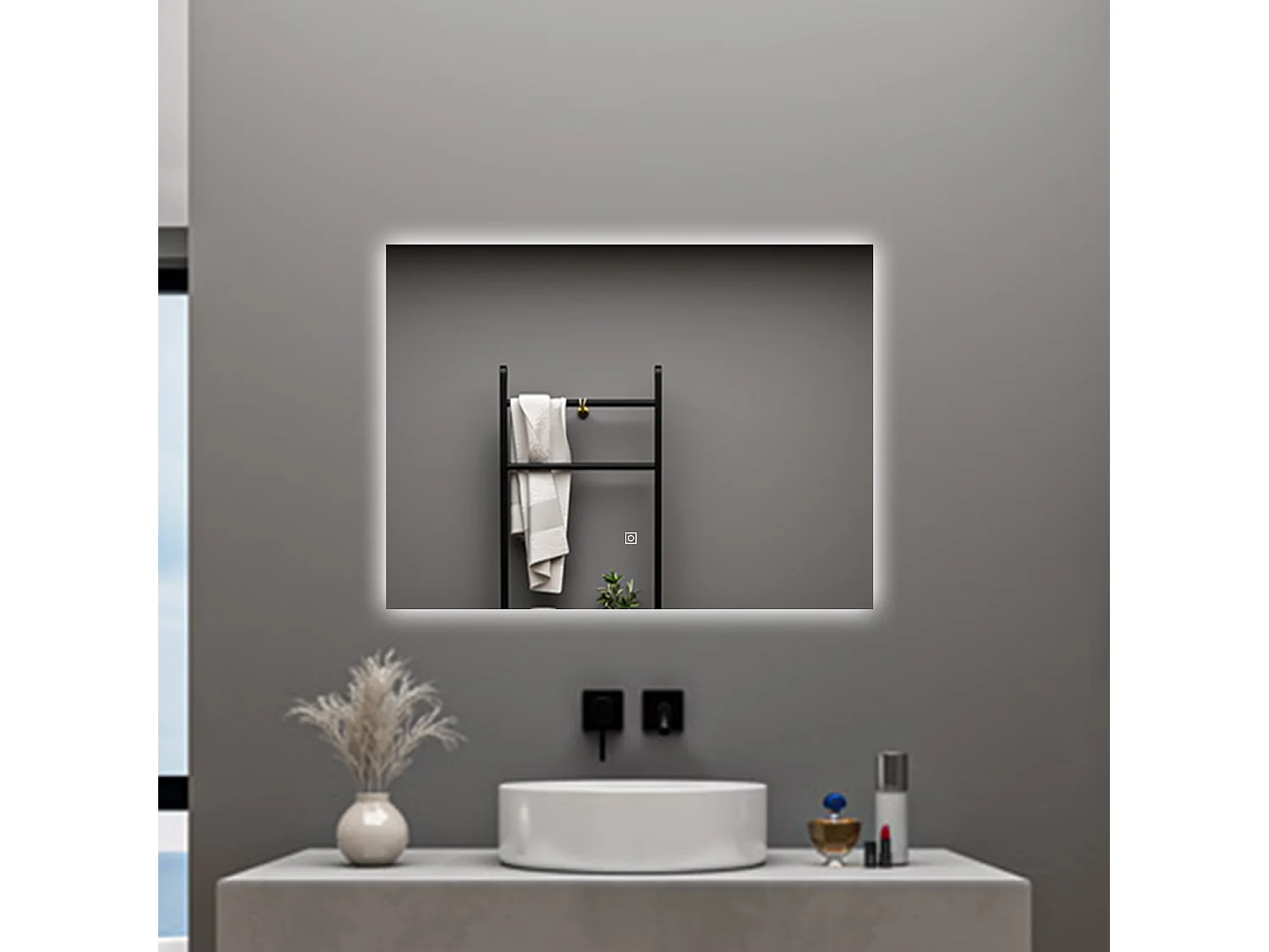 AICA Specchio da bagno 100 x 60 cm, antiappannamento, dimmerabile, interruttore touch, Funzione Memoria