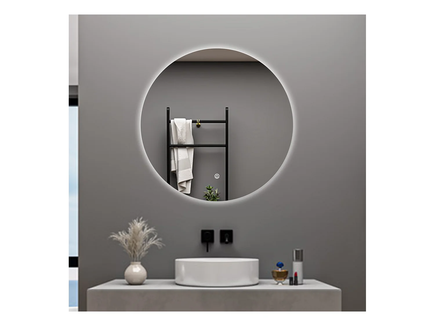AICA Specchio da bagno 100 x 100 cm, antiappannamento, dimmerabile, interruttore touch, Funzione Memoria