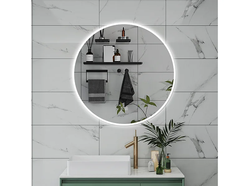 AICA Specchio da bagno 80 x 80 cm, blue tooth, 3 colori, antiappannamento, dimmerabile, interruttore touch, Funzione Memoria