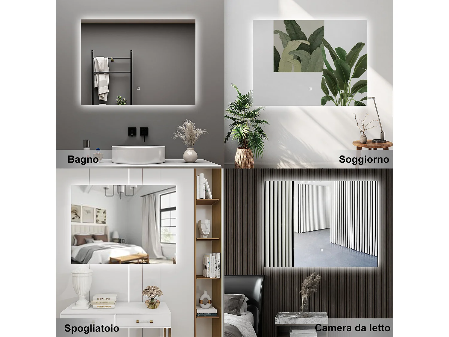 AICA Specchio da bagno 80 x 60 cm, antiappannamento, dimmerabile, interruttore touch, Funzione Memoria